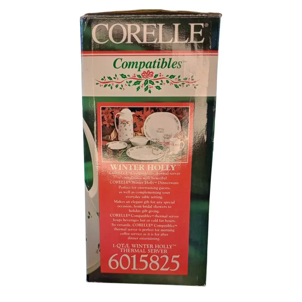 VTG 1992 Corelle Compatibles Winter Holly 1 Quart Thermal Server Coffee Carafe